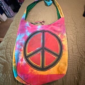 Tie Dye Peace Sign Hobo Bag | Boho Hippie crossbody Bag